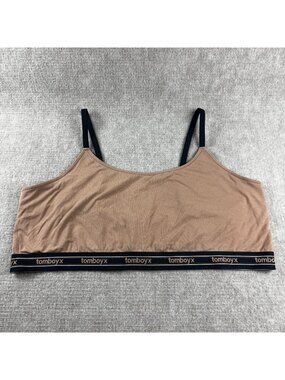 TomboyX‎ Low Cut Soft Bra Bralette 6X Chai Brown Wirefree Logo Band Adjustable